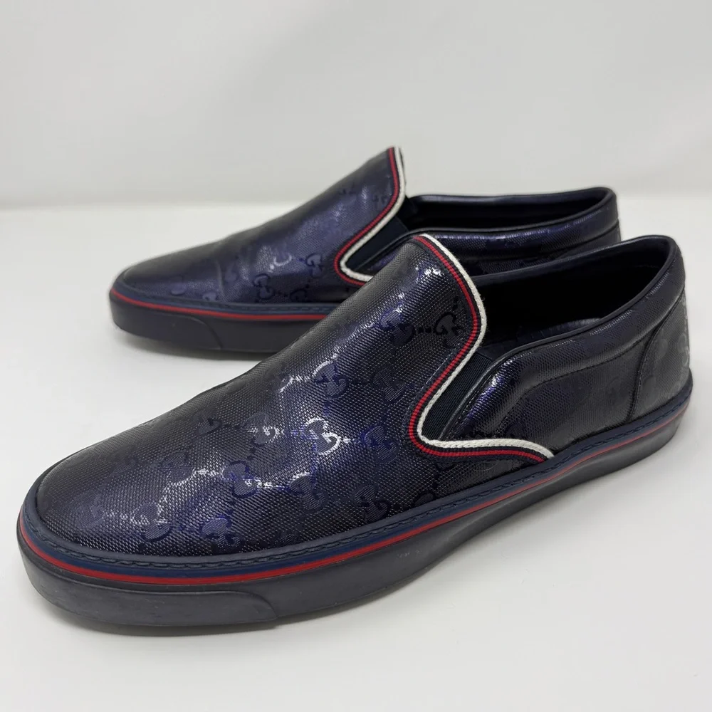 Gucci GG Guccissima Blue/Purple 
Slip-On Loafers/Sneakers w/Red and White Trim. - Picture 2 of 5